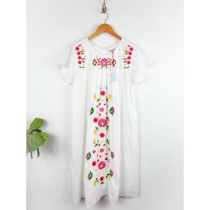 NWT Frances Valentine Floral Embroidered Babydoll Midi Dress Sz 1X